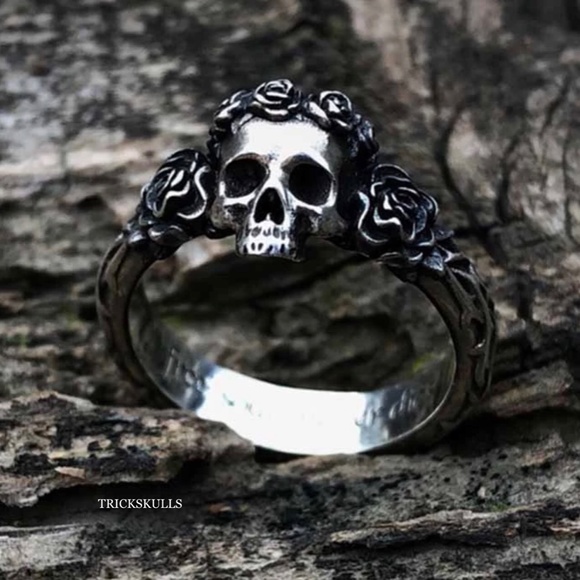 Rose Crown Skull 316L Stainless Steel Flower Ring Sizes 9 10 11 12 13 14 - Picture 9 of 12